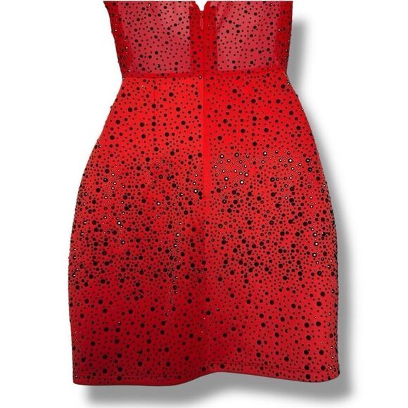 Gold Label Red Black Beaded Sleeveless Bodycon Mini Dress (S) - Picture 6 of 9